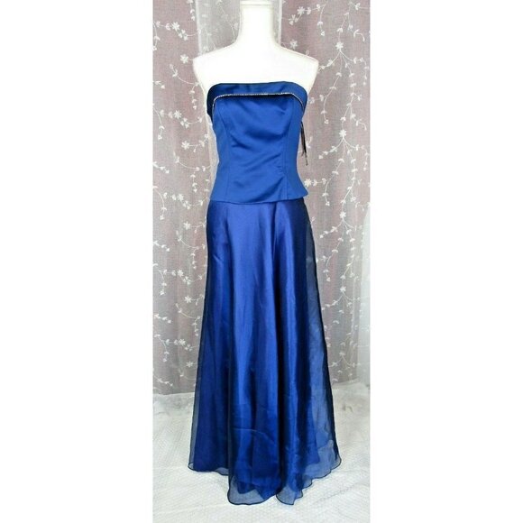 MORGAN & CO. DRESS Maxi STRAPLESS MARINE BLUE FORMAL EVENING GOWN PROM SZ 7/8 - Picture 1 of 10